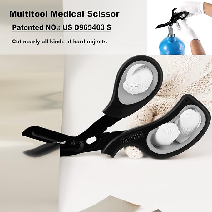 MEUUT 3 Pack Pen light & Medical Scissors-One Pantented Trauma Scissor Two LED Penlight with Pupil Gauge -8" Bandage Scissor for Nurse Doctor EMT