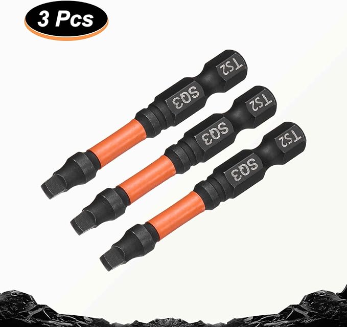 HARFINGTON 3pcs Square Head Screwdriver Bits 1/4" Hex Shank SQ3 Magnetic Head 2" Length S2 Steel Screw Driver Drill Bit for Repair Work Electric Screw Driver
