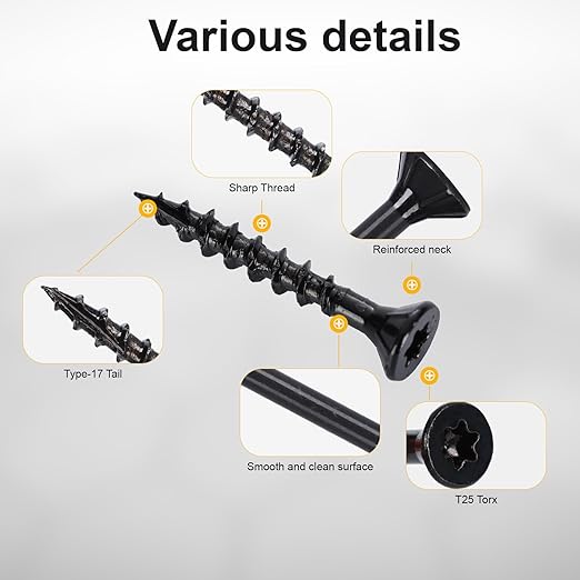 Wood Screws #8 x 1-1/4?쇺? T25 Star Torx Drive Flat Head Deck Screws, Black, 194Pcs (1lb)