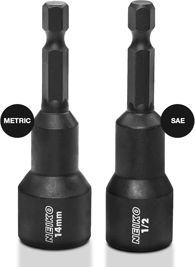 NEIKO 10250A Magnetic Hex Impact Nut Driver Set, 12-Piece Driver Bit Set for Drill, Cr-V Steel, 1/4" Quick-Change Hex Shank Nutsetters, Impact Rated SAE & Metric Master Impact Driver Socket Set