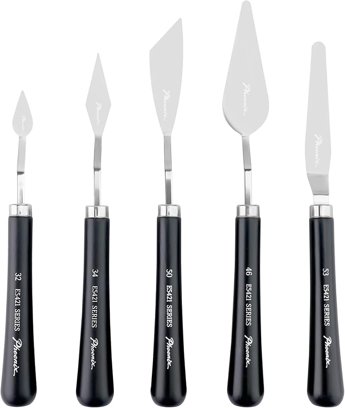 PHOENIX Flexible Palette Knife Set - 5 Pieces Stainless Steel Painting Knives with Gift Box, Art Knife with Wood Handle, Paint Spatula for Oil Acrylic Paint