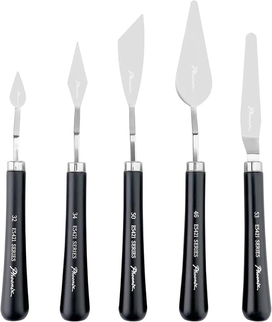 PHOENIX Flexible Palette Knife Set - 5 Pieces Stainless Steel Painting Knives with Gift Box, Art Knife with Wood Handle, Paint Spatula for Oil Acrylic Paint