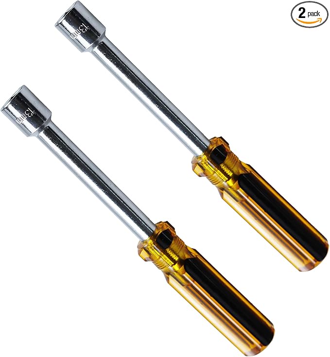 2Pcs 13mm Socket Wrench Screwdriver, Hex Socket Wrench High-Carbon Steel Hexagon Nut Driver Non-Magnetic Tip Hex Nut Screwdriver Hand Tool for Repairs(Plastic Handle)