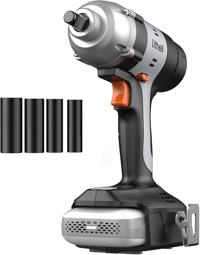 LiTHELi Cordless Impact Wrench Kit, 1/2 Inch Hog Ring Impact Gun with 4 Impact Sockets, 5 Torque Settings Impact Driver for Car Home, Charger not Included