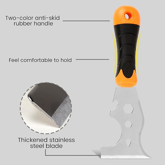 WEGAZ-2 Pack, 12-In-1 Paint Scraper Tool竊똌ulti-Use Painters Tool, 1.5 Inch Stainless Steel Putty Knife Scraper竊똏aint Scraper for Painting & Wood竊똓azor Blade Scraper