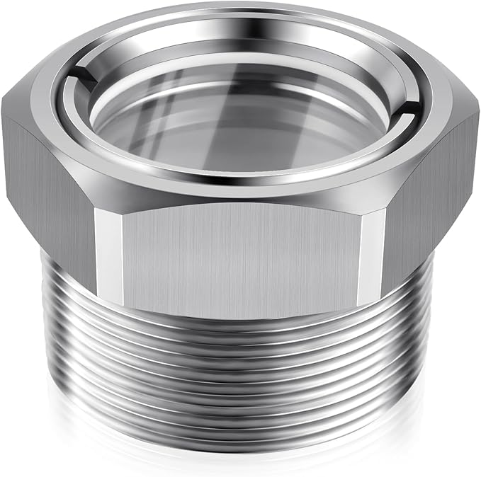 Boltigen 1-1/2'' NPT Male Hex Head Stainless Steel Oil Sight Glass, Liquid Level Gauge Oil Indicator Window for Air Compressor Gearbox Fittings Hydraulic Tank Sight Glass (1-1/2'' NPT Male)