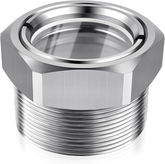 Boltigen 1-1/2'' NPT Male Hex Head Stainless Steel Oil Sight Glass, Liquid Level Gauge Oil Indicator Window for Air Compressor Gearbox Fittings Hydraulic Tank Sight Glass (1-1/2'' NPT Male)