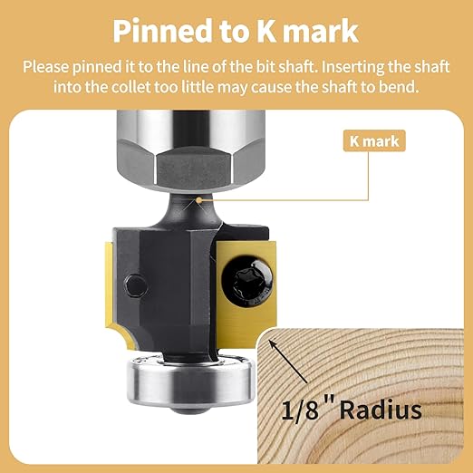 1/8" Radius Insert Roundover Router Bit 1/4" Shank, Replaceable Carbide Insert Edge Forming Roundover Bit Bead Rounding Over Edging Bit