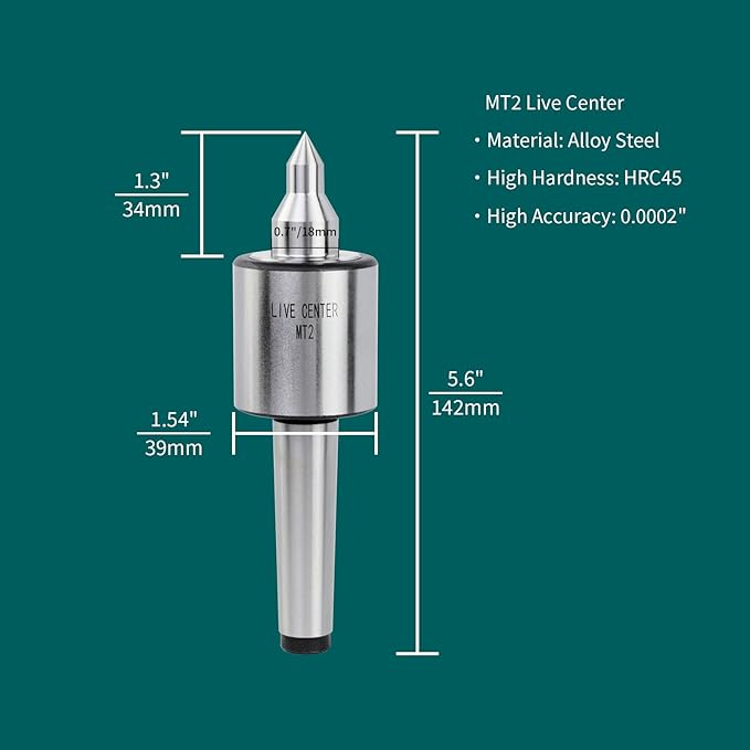 MT2 Live Tailstock Center for Lathe, Medium Duty Long Nose 60째 Triple Bearing High Accuracy 0.0002" Load Capacity 220 LB(Long)