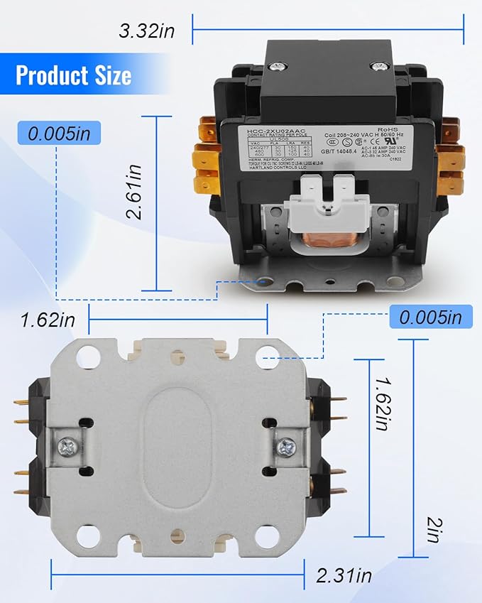 HCC-2XU02AAC Bipolar Air Conditioning Heat Pump Ice Maker AC Contactor 208v-240v 30A 50/60 Hz Contactor
