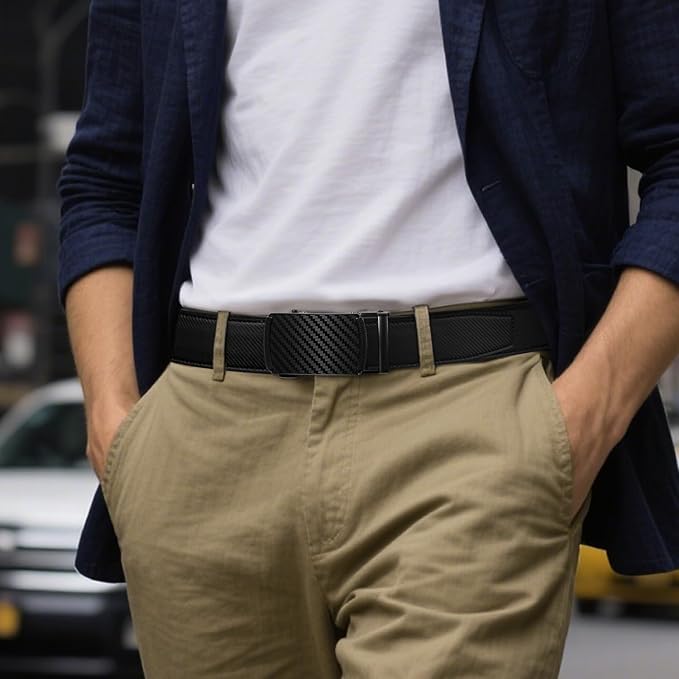 Zitahli Belt Men, Ratchet Belt Dress with 1 3/8" Premium Leather,Slide Belt with Easier Adjustable Automatic Buckle
