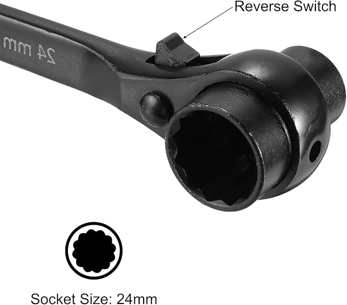 uxcell 19 x 24mm 12-Point Scaffold Podger Ratchet Spanner Ratcheting Socket Wrench Tool (Black) 2pcs