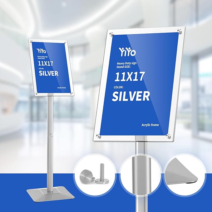YIYO Sign Stand Poster Stand竊똞djustable heavy duty pedestal Sign Holder Floor Stand竊똞crylic frame floor signage standing for display menu11*17 inch竊똕ilver (acrylic frame 11*17 Sliver)