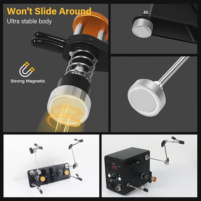 Magnetic Helping Hands Clamp Metal, Adjustable Third Hand Soldering Holder Stand For Small Electronics, Hobby DIY, Craft, PCB Repair, Precise Work, Exclusive Dual-Head Ultra-Grip (Yellowblack, long)