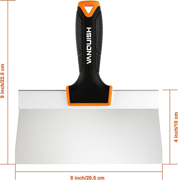 VANQUISH 8 Inch Stainless Steel Drywall Taping Knife, Soft Grip Handle, Perfect for Drywall Joint Taping, Finishing & Patching 3590