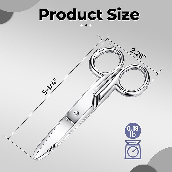 Electrician Scissors, 5.25-Inch Heavy Duty Scissors with 19&23 Stripping Notches Multi-Purpose Stainless Steel Snips for Telecom and Electrical Work