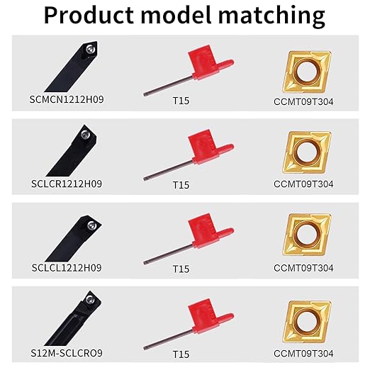 1/2" 12mm Indexable Lathe Turning Tool 14Pcs Kit- 4Pcs Metal Lathe Tools Holder Set with 10Pcs CCMT09T304 Carbide Insert for Turning S12M-SCLCR09/SCMCN1212H09/SCLCL1212H09/SCLCR1212H09