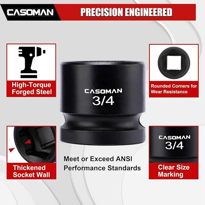 CASOMAN 11PCS 1/2" Drive Stubby Impact Socket Set, Low Profile, 3/8" - 1", SAE, CR-MO, 6-Point, 11 Pieces Shallow Socket Set for Automotive Maintenance, Repairs and DIY, for Tight Areas