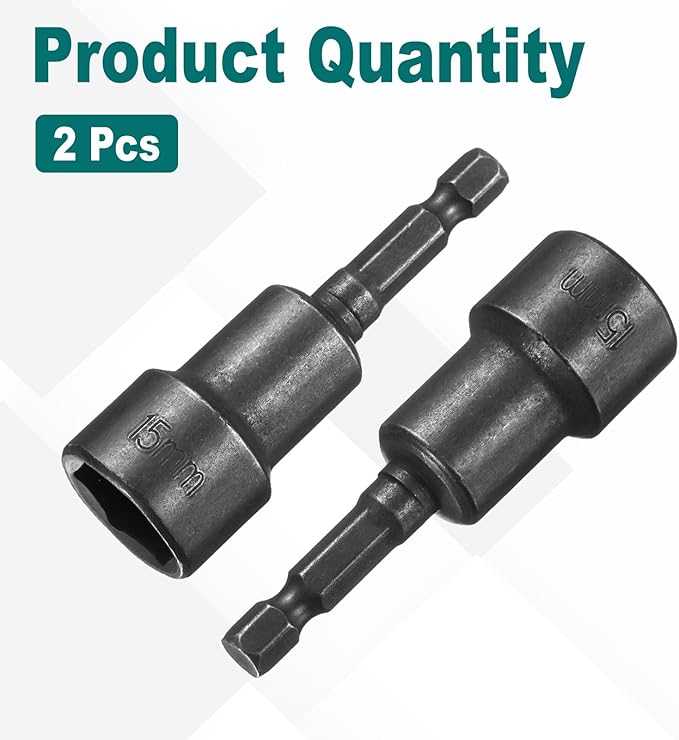 uxcell 2Pcs 1/4 Hex Shank 15mm Magnetic Hex Socket 65mm Length, CR-V Steel Quick-Release Impact Driver Socket Wrench Screw for Impact Drill Power Nut Setter
