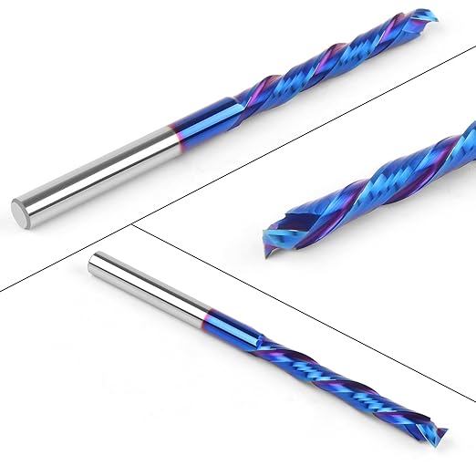Extra Long Compression Spiral Router Bit with 1/4 Inch Shank 2 Inch Cutting Length 4 Inch OVL, Solid Carbide Up/Down Cut CNC Bit, Ideal for Wood Cutting, Slotting, Engraving, Carving