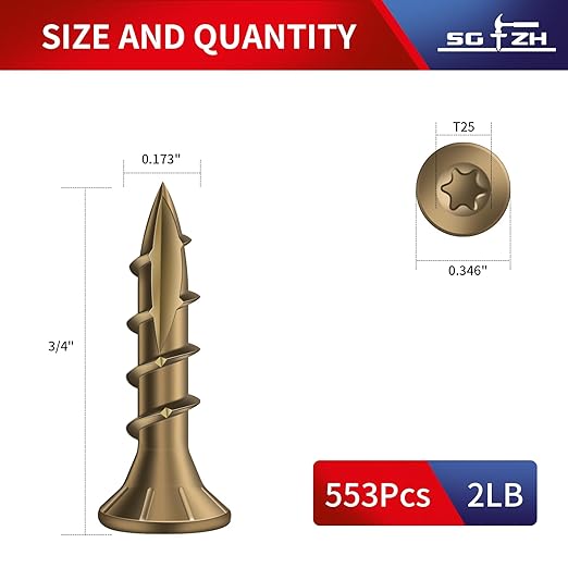 #8 x 3/4" Deck Screws (553Pcs) 2lb. Carbon Steel, Yellow, Flat Head, Rust Resistant epoxy Coated, with T25 Star Bit