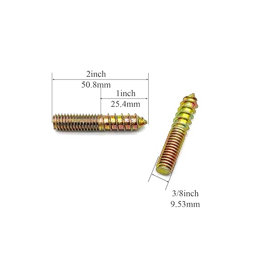 10 Pack 3/8-16 x 2 Inch Hanger Bolts Double Headed Bolts for Furniture Screws 50.8mm Length