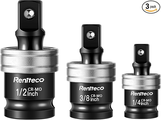 3 Pack Impact Wobble Socket Adapter Kit, 1/2" 3/8" 1/4" Chrome Molybdenum Alloy Steel Universal Joints with 360째 Rotation, Impact Gun Socket Set for Auto Repair & Construction