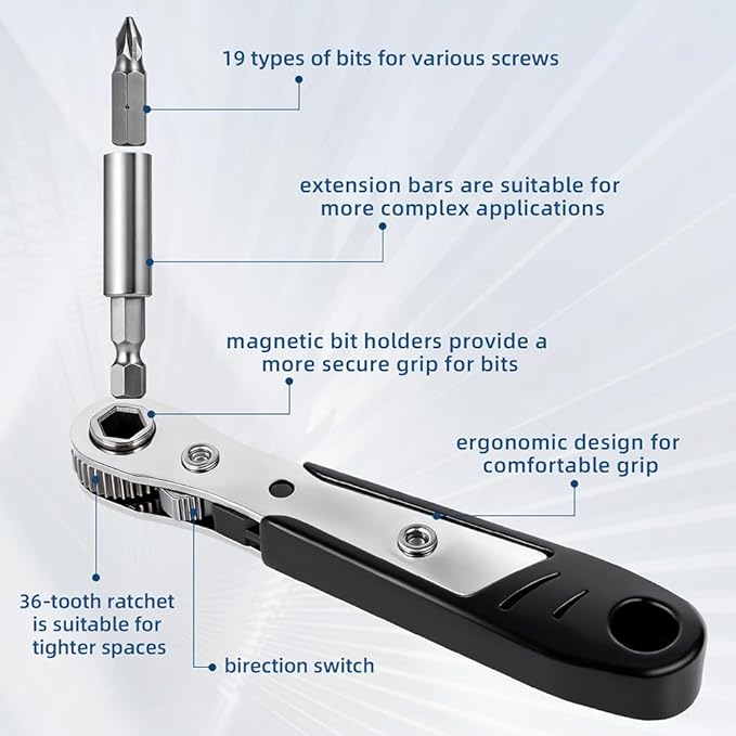 21-in-1 Right Angle Screwdrivers Set, 36-Tooth Mini Ratchet Screwdriver, 90째 Offset for Tight Spaces, Multi-head screwdriver Compact for DIY/Repairs, Gifts for Men