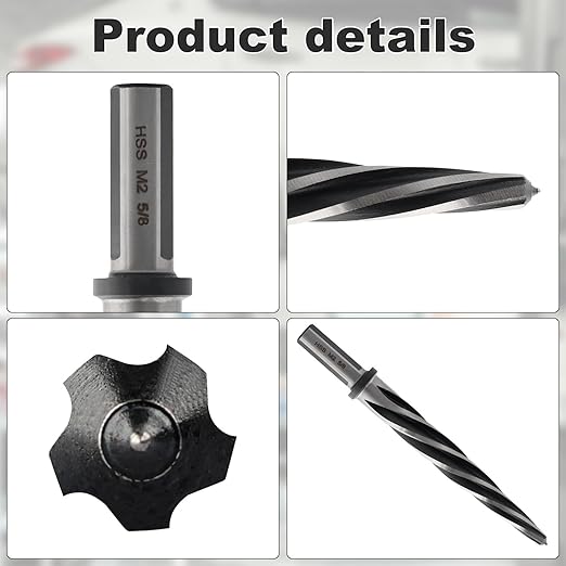 Rocaris 5/8" M2 HSS Taper Chucking Reamer Drill Bit, Taper Reamer Drill Bit for Steel, Alloy, Aluminum, Wood, Plastic