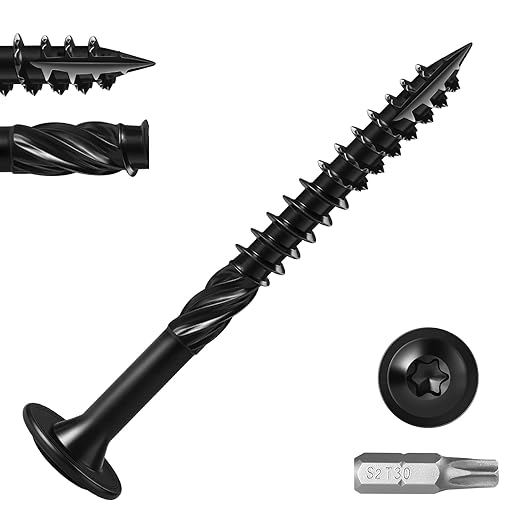 Lag Screws #14 x 3 Inch, (2.5lb, 105pcs) Heavy Duty Construction Structural Exterior Wood Timber Screws, Torx Drive Washer Head Rust Resistant Black Epoxy Coated, with T30 Star Bit