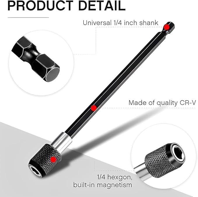3 PCS 1/4 Inch Hex Shank Quick Release Magnetic Screwdriver Bit Holder Extension Rod Batch Head Tool 60/100/150mm Connecting Rod