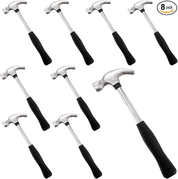 8 Pack 8 Oz Small Claw Hammer Set, Mini Hammer with Non-Slip Rubber Handle and Forged Hardened Steel Head, Small Hammer for Women, Picture Hanging, DIY