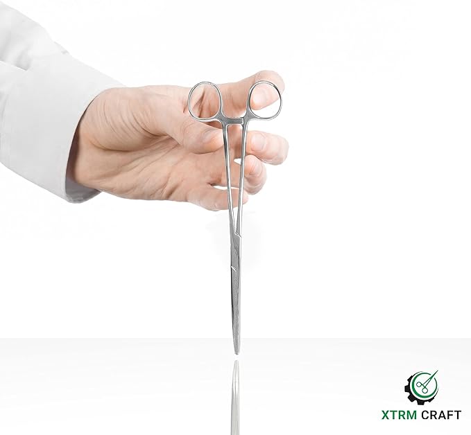 Pean Hemostat Straight and Curved Multipurpose Locking Tweezer Clamps Serrated, Stainless Steel - Hemostats for Nurses, Fishing Forceps, Crafts and Hobby