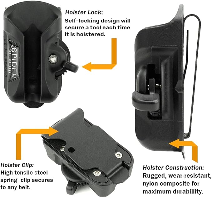 Spider Tool Holster - Improve The Way You Carry Your Power Drill, Driver, Multitool, Pneumatic, Multi-Tool and More on Your Belt - Compatible With All Major Tool Brands