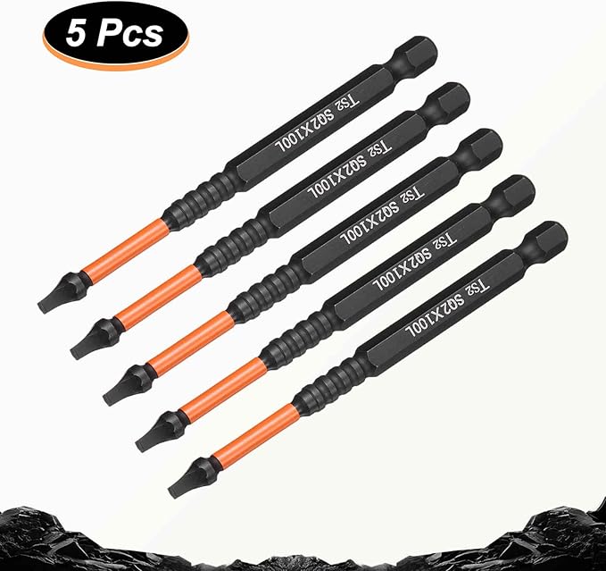 HARFINGTON 5pcs Square Head Screwdriver Bits 1/4" Hex Shank SQ2 Magnetic Head 4" Length S2 Steel Screw Driver Drill Bit for Repair Work Electric Screw Driver