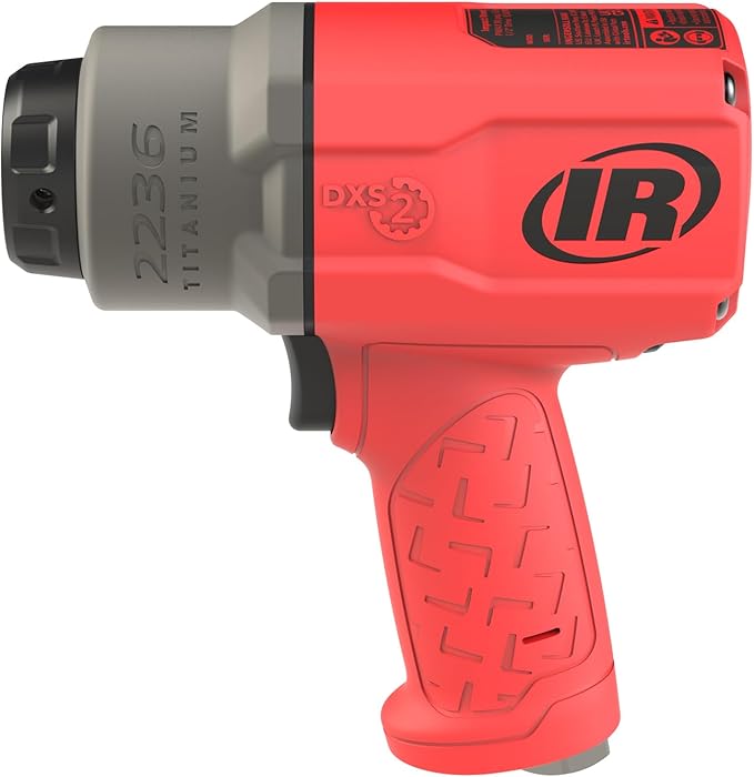 Ingersoll Rand 2236QTIMAX-R DXS2 1/2" Air Impact Wrench, Quiet, 1500 ft-lb Torque, Titanium Hammercase, Friction Ring Retainer, Red