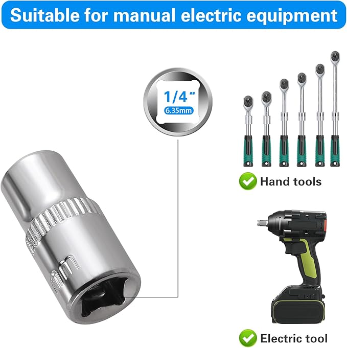 [13pcs] Durable 7mm Socket, 1/4 socket set,Shallow Socket 1/4 Inch Drive 7mm 6 Point, CORROSION RESISTANCE