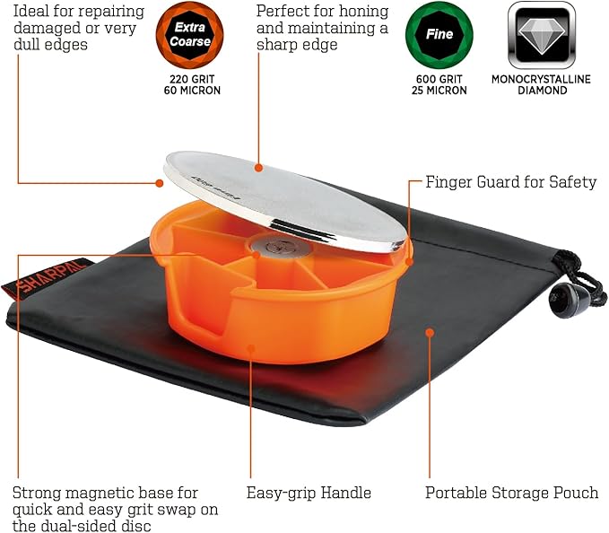 SHARPAL 216N Dual-Grit Diamond Sharpening Stone ??Extra Coarse 220 / Fine 600 Grit Knife & Garden Tool Sharpener for Lawn Mower Blades, Axes, Hatchets, Machetes, Hedge Shears, Chisels & More