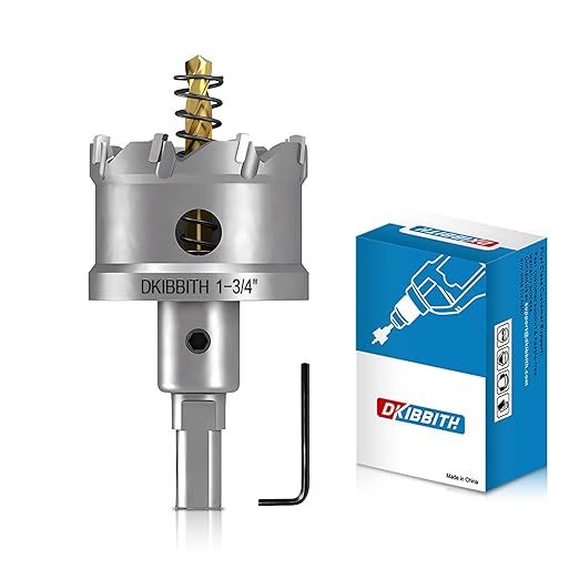 DKIBBITH TCT Hole Saw, 1-3/4"(45mm) Heavy Duty Tungsten Carbide Tipped Hole Cutters for Stainless Steel, Copper, Iron, Brass, Plastic with Titanium-Plated Pilot Drill Bits.