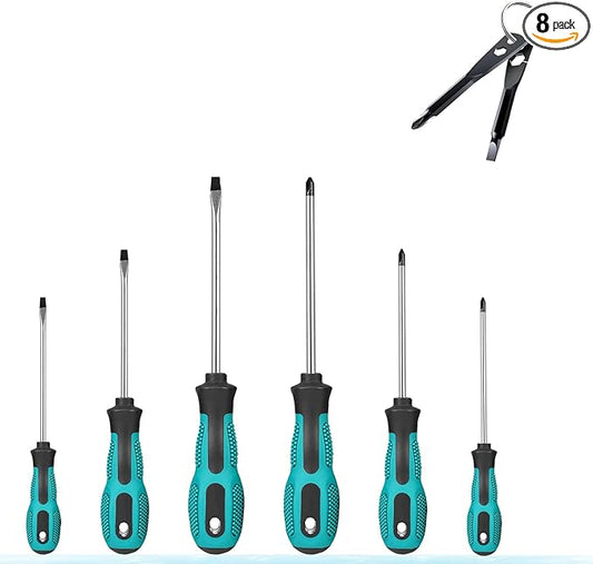 Stocking Stuffers for Men: 6-Piece Magnetic Screwdriver Set with 4-in-1 Keychain Tool | Includes Phillips & Flat Head | Non-Slip Grip for DIY & Home Repair | Practical Gift (Green & Black)
