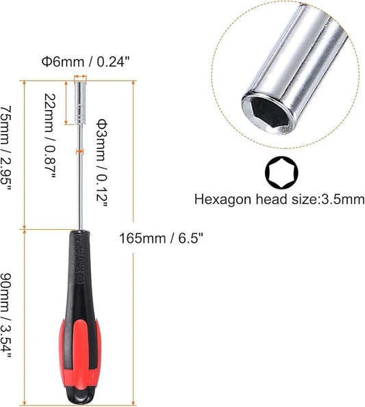 HARFINGTON Metric Nut Driver 3.5mm Dia 75mm Shank Non-Magnetic 6 Point Hex Socket Screwdriver with Non-Slip Handle for Tightening and Loosening Fasteners