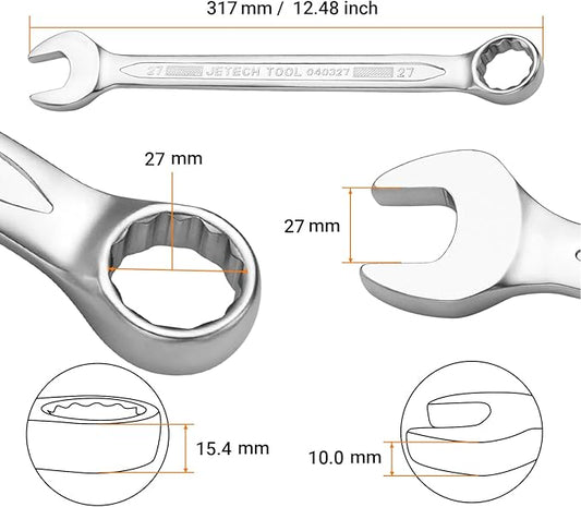 Jetech 27mm Combination Wrench - Industrial Grade Spanners with 12-Point Design, 15-Degree Offset, Made with Durable Chrome Vanadium