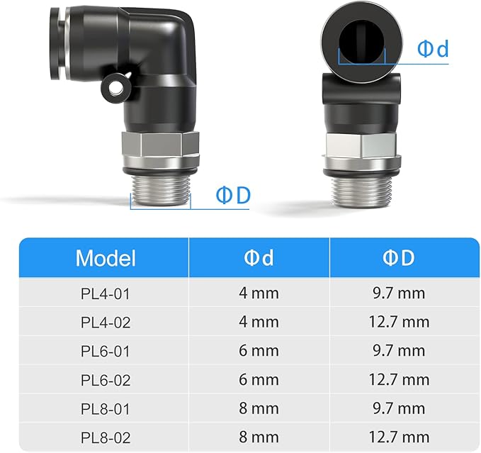 TAILONZ PNEUMATIC Male Elbow 4mm Tube OD x 1/8 Inch BSP 90 Push to Connect Fittings PL4-01 (Pack of 2)