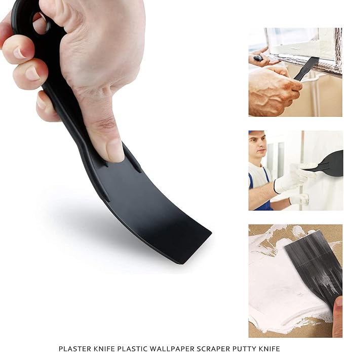 Plastic Putty Knife Set Plastic Putty Knives Flexible Paint Scrapers Tool Flexible Scraper Set Plastering Tool Filling Knife Set for Patching,Spackling,Wallpaper (Black, 5 Pcs)