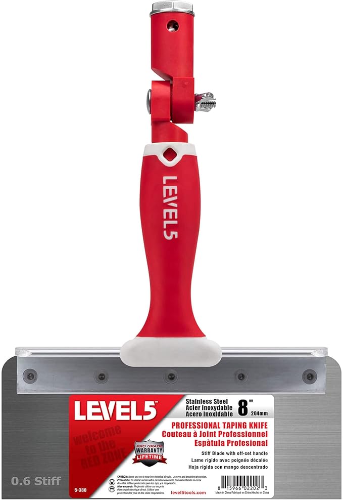 LEVEL5 8" Offset Knife, 0.6mm STIFF Stainless Steel Blade | Soft-Grip Handle | 5-380