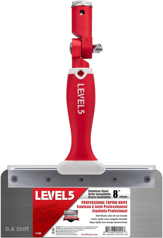LEVEL5 8" Offset Knife, 0.6mm STIFF Stainless Steel Blade | Soft-Grip Handle | 5-380