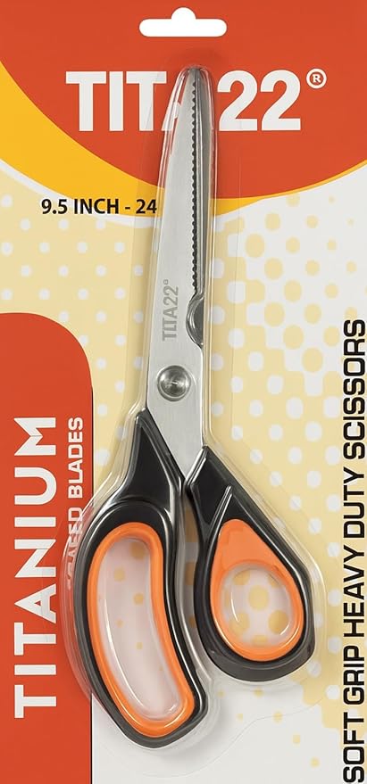 TITA22??Heavy Duty Titanium-Coated Scissors 9.5 Inch ??Multipurpose All Purpose Shears for Office, Home, School, Sewing, Fabric, Crafting, Kitchen, and Professional Use ??Durable Sharp Blades (1 Pack)