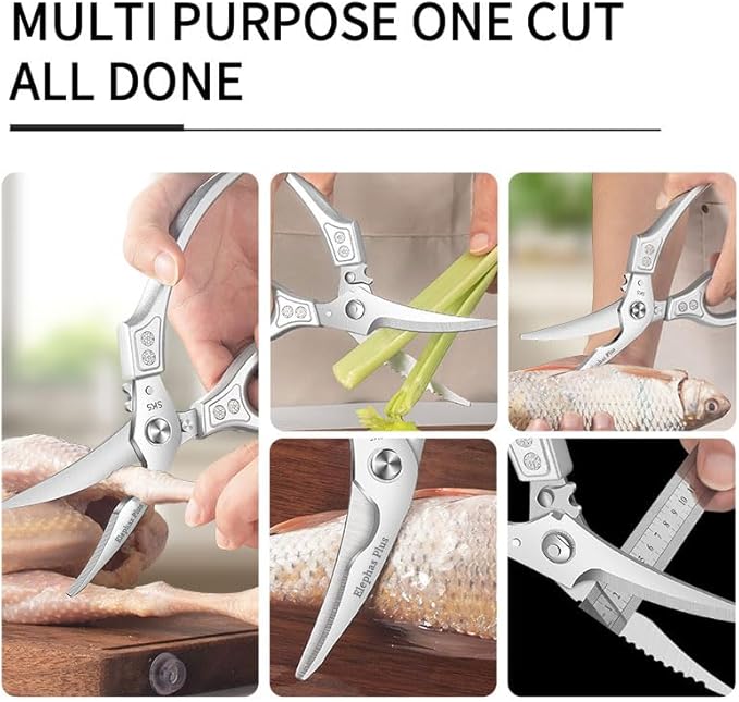 Professional Kitchen Scissors, Professional 10-Inch Heavy-Duty Kitchen Shears ??Ultra-Sharp Stainless Steel Scissors for Cutting Meat, Poultry, Fish, Herbs & Vegetables (Silver)