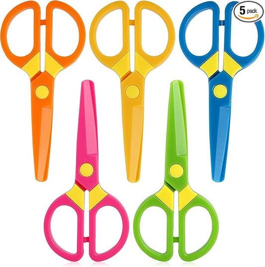 LOVESTOWN Kids Scissors, 5PCS Blunt Tip Toddlers Training Safety Scissor, Anti-Pinch Design, Hand-Eye Coordination Development, Playdough Tools Paper Cutting Activity, DIY Craft Supplies