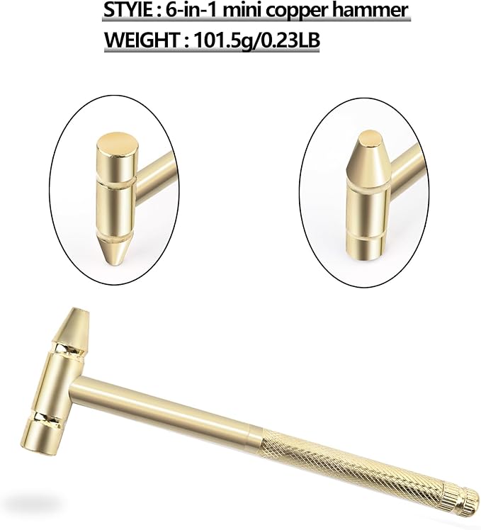 6-in-1 Micro Mini Multifunctional Anti-Corrosion and Anti-Rust Copper Hammer and Screwdriver Hand Tool, Mini Screwdriver Hammer is perfect for opening walnut repair drone phones (Yellow)